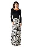 On Trend Seasons Change Long Sleeve Maxi Dress Black and White Damask Floor Length (Small), Online Clothing Store