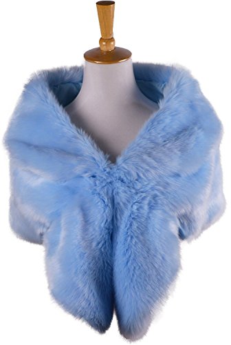 RoRoDox Warm Faux Fur Wedding Shawl Perfect for Wedding/party/show (Rabbit Fur Sky Blue Plus Size)
