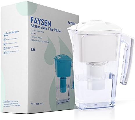 FAYSEN Alkaline Water Filter Pitcher - Food Grade Material, Ergonomic Design, Safe and Healthy, Digital Indicator &amp; Dail Timer, Get Pure Filter Water in Minutes- BPA Free, White