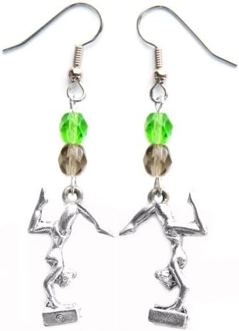 "Gymnast Girl" Gymnastics Earrings (Team Colors Kelly Green & Grey)