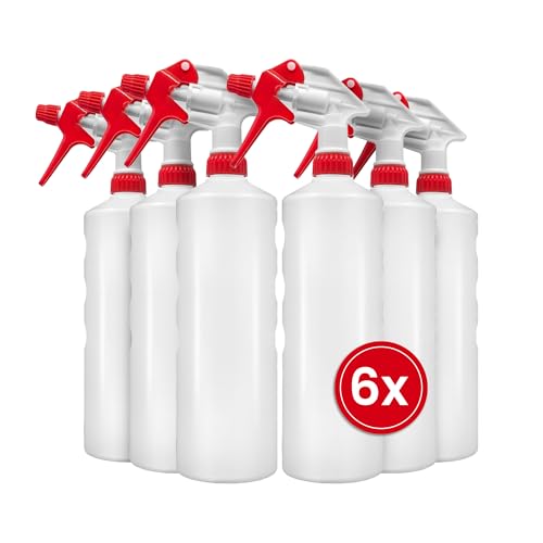 BIOHY Sprühflasche 1 Liter (6er-Set) | Chemiebeständiger Handsprüher für Reinigungsmittel, Öl & Pflanzen | Zerstäuber für Handwerk, Hobby, Kosmetik un