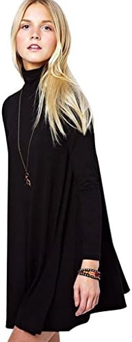 Only house High Collar, LongLoose Little Black Dress With Long-sleeve - Black S