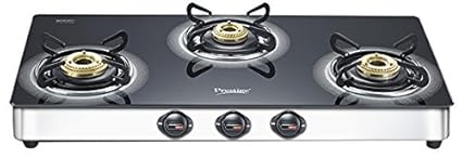 Prestige Royale Plus Stainless Steel 3 Burner Gas Stove, Black