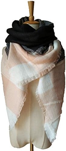 MIGAGA Soft Plaid Blanket Scarf Stylish Large Winter Warm Tartan Pashmina Wrap Shawl (Pink Grey-02)