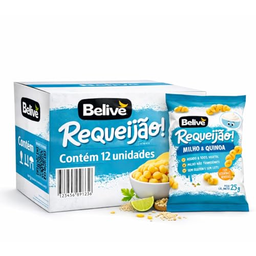 Kit Salgadinho BELIVE Sem Glúten Sabor Requeijão 25g c/12 pacotes – Snack Assado, Crocante e Prático para Lanche