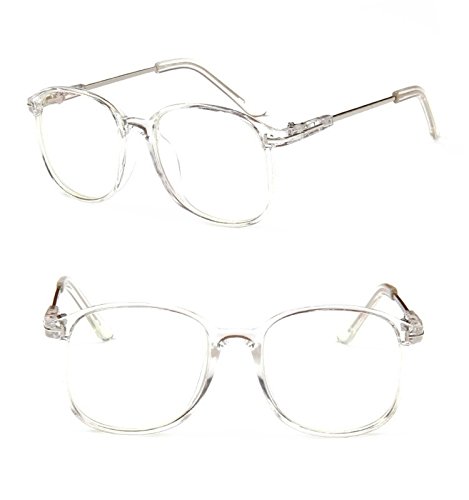 Chezi Lightweight Transparent Plastic Frame Metal Arm Square Eyeglasses (full clear, clear)