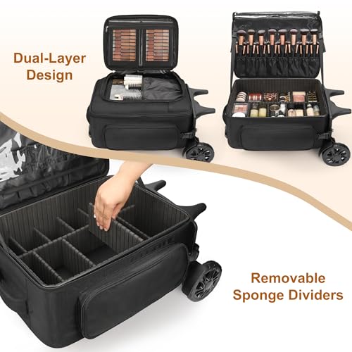 Relavel Professional Makeup Case with Wheels, black 3, Wheeled suitcase