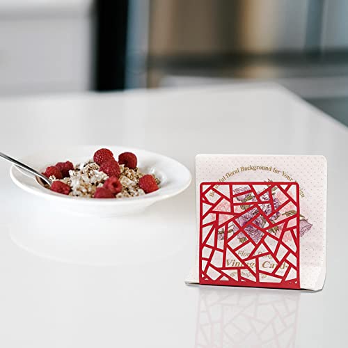 SWRST33L METAL RED NAPKIN HOLDER, RUSTIC FARMHOUSE NAPKIN HOLDER FOR TABLETOP AND KITCHEN COUNTERTOPS, DECORATIVE TISSUE DISPENSER, INDOOR AND OUTDOOR DECOR, MODERN ABSTRACT LINES DESIGNED
