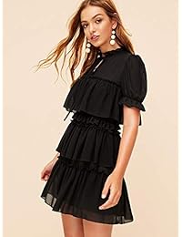 Romwe - Mini vestido de malla con volantes, manga corta, estilo vintage, para mujer