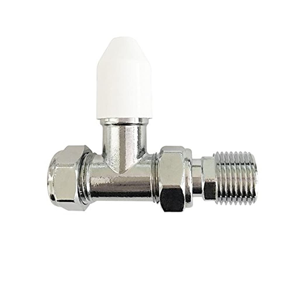 NRG Designer 15mm Straight Manual Towel Rail Radiator Valves White & Chrome Central Heating Tap | Pack of 1 Radiator Valve