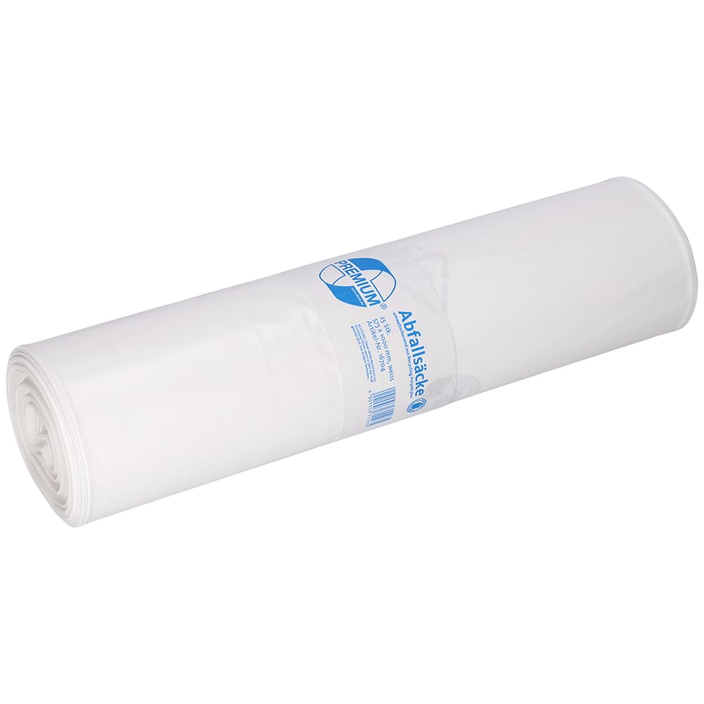 Deiss Premium 16704 Rubbish Bags, 2 1/4 x 1000 mm x 0.06 mm Pack of 25 per roll white