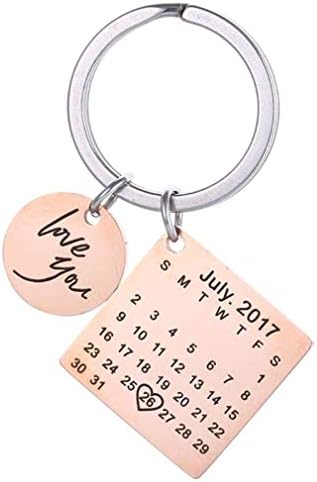 TMROW Engraving Keychain Custom Date Calendar Keychain Custom Date Pendant Key Ring Lovers Couples Valentine's Day Birthday Anniversary Gift