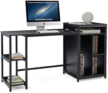 YOLENY - Escritorio para ordenador con estantes de almacenamiento, 47