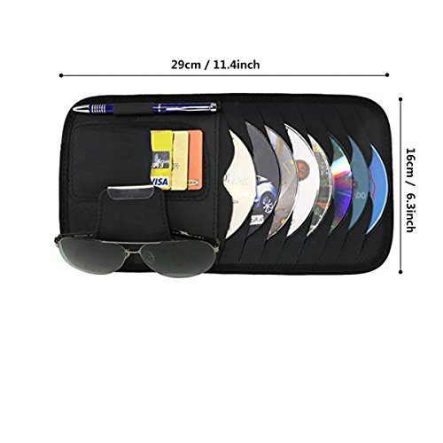 SunTrade Car Universal Sun Visor Organizer Pocket Storage Pouch,CD Sunglasses Visor Organizer,PU Leather(Style 1, Black)