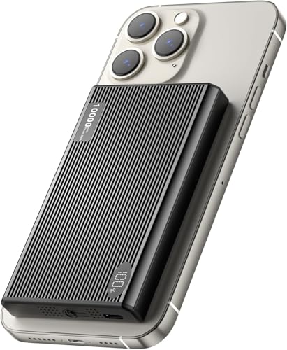 Magnetische Powerbank 10000mAh, 15W Kabelloses Magnetic Laden & 20W USB-C Schnellladen, LED-Digitalanzeige, Starker Magnet, kompatibel mit phone 17/16/15/14/13/12 Serie – flugtauglich (Grau)