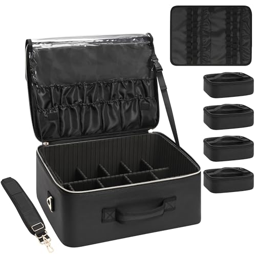 Relavel Makeup Bag Extra Large Makeup Bag Professional Makeup Artist Bag: Inside, Travel Cosmetic Storage Box with 4 Small Portable Pockets and