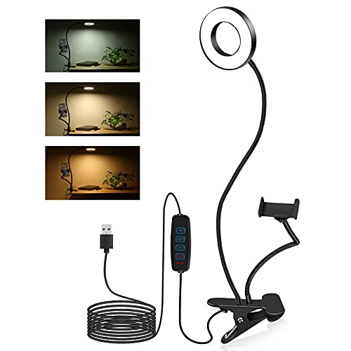 Clip On Ring Light, 48 LED USB Desk Light with Phone Holder, Video