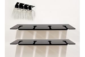 WANLIAN Wall Mounted Acrylic Wine Glass Holder (Pack of 2) for Reception Party, Kitchen Tableware Storage Rack (Black)