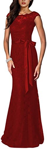 Irenephil Women's Elegant Floral Lace Sleeveless Halter Bridesmaid Maxi Dress (Wine red M)