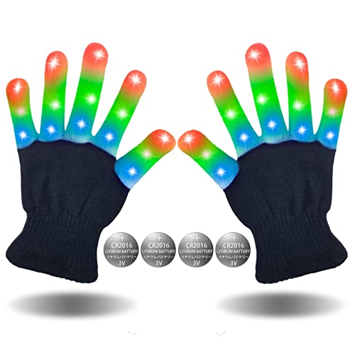 GLEDLOVES LED Gloves for Kids Teens Adult,and Autistic Children,Neon LED Finger Rave Glow Gloves in The Dark,3 Colors 6 Modes, Birthday Xmas Halloween Party Gifts,LED Light up Costume for Kids Cosplay
