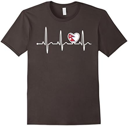 Mens Nepal Country Flag Heartbeat Pride Tshirt Large Asphalt