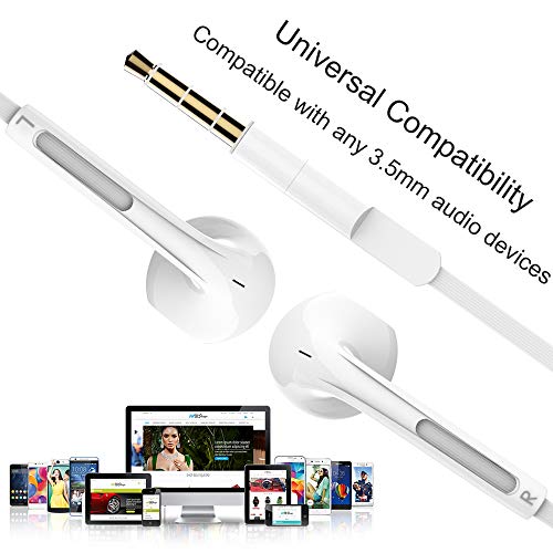 Earbuds, BYZ Wired Earphones in-Ear Headphones with Microphone Tangle Free Flat Cable for Running Workout Jogging White