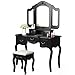 Tribesigns Vanity Makeup Table Set, French Vintage Vanity Dressing Table Set with 3 Tri Mirror and Stool Bedroom, Black