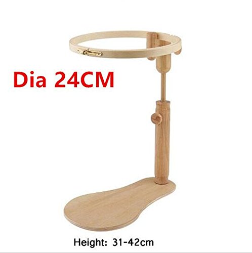 WRMHOM Sit-On Round Embroidery Lap Frame Dia24cm High Adjustable Solid Wood Cross Stitch Rack Wooden Stand Desk Standing embroidery Frame Chinese Embroidery frame Kit
