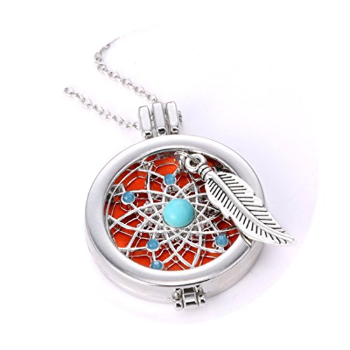 CUZSTX1OM1 Aromatherapy Necklace,Dream Catcher Silver Pendant,Essential Oils Diffuser