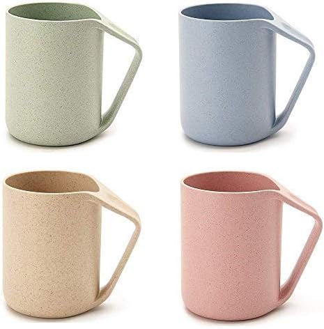 Shenlu Multicolor Eco Friendly Cup Wheat Straw Biodegradable Unbreakable Mug with Handle for Water Coffee Milk Juice Tea Rinse Cups, Set of 4