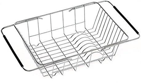 Creatwo Dish Rack Stainless Dish Drainer Adjustable Sink Dryer for Kitchen, Silver
