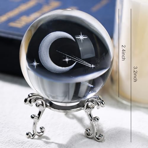 FUTUREPLUSX Crystal Ball with Stand, 3D Laser Crystal Ball Moon Glass Sphere for Birthady Gift Home Weeding Decor Crafts