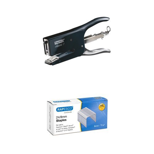 Rapid Retro Classic K1 Stapling Pliers for 26/6 and 26/8+ Staples - Black Magic + Rapesco Galvanised Staples 24/8 mm - Box of 5,000