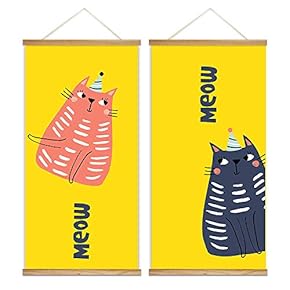 Hanging Poster Cute Cats Theme Wall Decoration for Bedroom Dinning Room Ready to Hang - 18"x36"x2 Panels