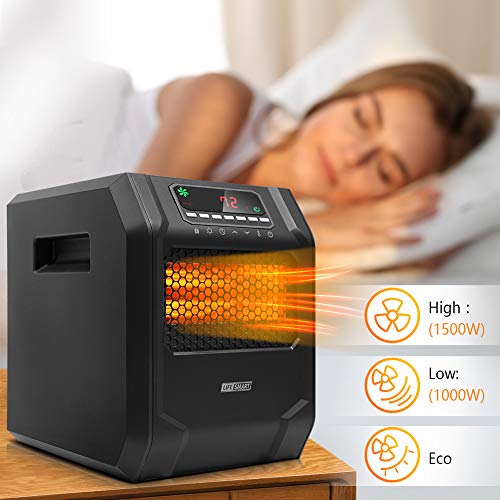 LIFE SMART 6 Quartz Elements Infrared Space Heater with LED Digital Display Screen, Fast Heating with Remote Control and Timer, Thermostat control system with Tip-Over and Overheat Protection for Home