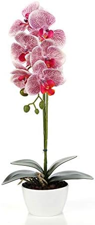 JTMall Silk Orchid Arrangement with Vase Decorative Artificial Flowers Home Decor Table Centerpiece Rose Red Flower Head