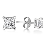 Billie Bijoux Sterling Silver Earrings Studs with Princess Cut Cubic Zirconia Diamond Rhinestone, Womens Fine Jewelry, a great ideal gift for your Wife, Girlfriend, Sister, Mom and Daughter on Birthday, Valentines Day, Graduations, Mother's Day, Thanksgiving Day and Christmas Day