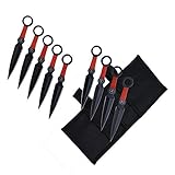 Perfect Point PP-060-9 Throwing Knife Set with Nine Knives, Black Blades, Red Cord-Wrapped Handles, 6-1/4-Inch Overall