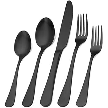 Matte Black Silverware Set , Satin Finish 20-Piece Stainless Steel Flatware Set,Kitchen Utensil Set Service for 4,Tableware Cutlery Set for Home and Restaurant, Dishwasher Safe