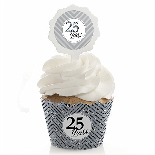 Big Dot of Happiness We Still Do – 25th Wedding Anniversary – Cupcake Wrapper and Pick – Cupcake Decorating Kit – Set of 24