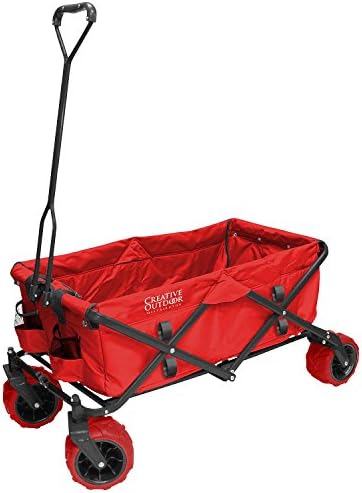 Multi Purpose All-Terrain Wheels Folding Wagon in Red, Great for the Beach, Shopping, Tailgating, Fits in Most Trunks