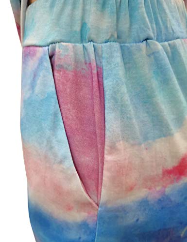 Akmipoem Jogging Suits for Women Casual 2 Piece Tracksuit Outfits Short Sleeve Tops & Bodycon Pants Set, Blue&Purple L