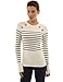 PattyBoutik Women Crewneck Striped Military Sweater (Ivory and Black Small)