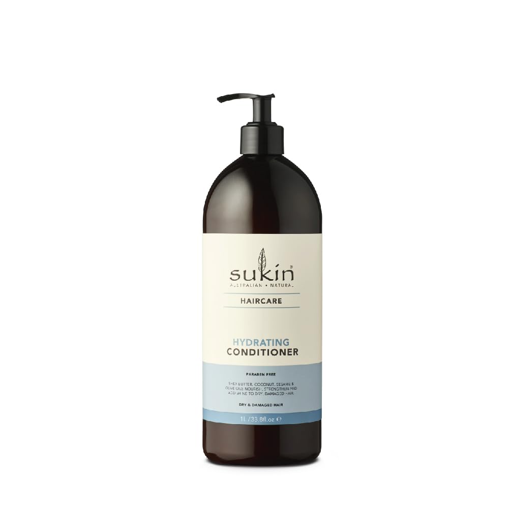 Sukin Hydrating Conditioner 1L - strengthens and repairs dry and damaged hair, adds shine and tames frizz - with Coconut Oil & Shea Butter; cruelty free & vegan friendly.
