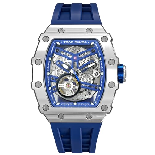 TSAR BOMBA Men's Automatic Watches Luxury Men's Watch Stainless Silicone Strap Waterproof Big Dial Gift 8228