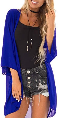 Women's 3/4 Sleeve Kimono Chiffon Loose Cardigan
