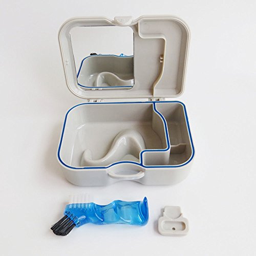 Enshey Handy Denture Box Storage with Mirror and Clean Brush Denture