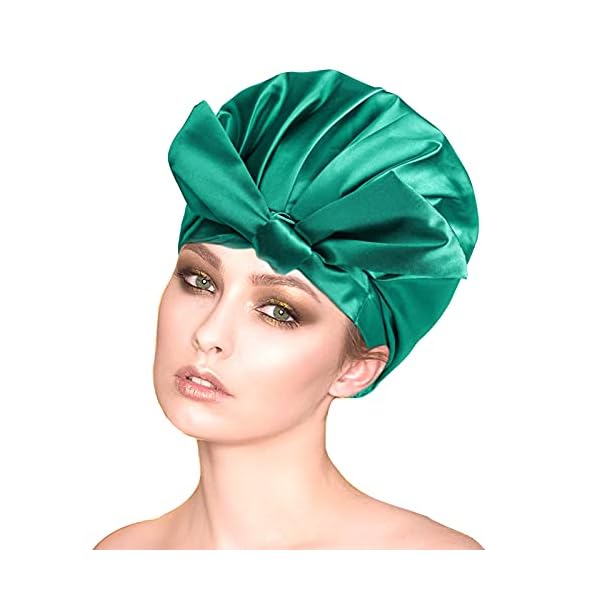 Double-Layer-Large-Shower-Caps-Bowknot-Bath-Hair-Cap-Reusable-Waterproof-Ribbon-Turban-Sleep-Cap-Adjustable-Bath-Cap-with-Elastic-Band-for-Women-Girls-Spa-Beauty-Hair-Care-Home-Travel-Use-Dark-Green Double Layer Large Shower Caps Bowknot Bath Hair Cap Reusable Waterproof Ribbon Turban Sleep Cap Adjustable Bath Cap…