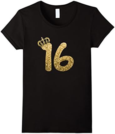 Womens Sweet 16th Birthday T-Shirt Gifts for Girls Sixteen Gold Small Black