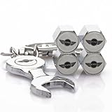 4Pcs Chrome Wheel Tire valve stems & Caps with Wrench Key Chain (For BMW Mini Cooper)